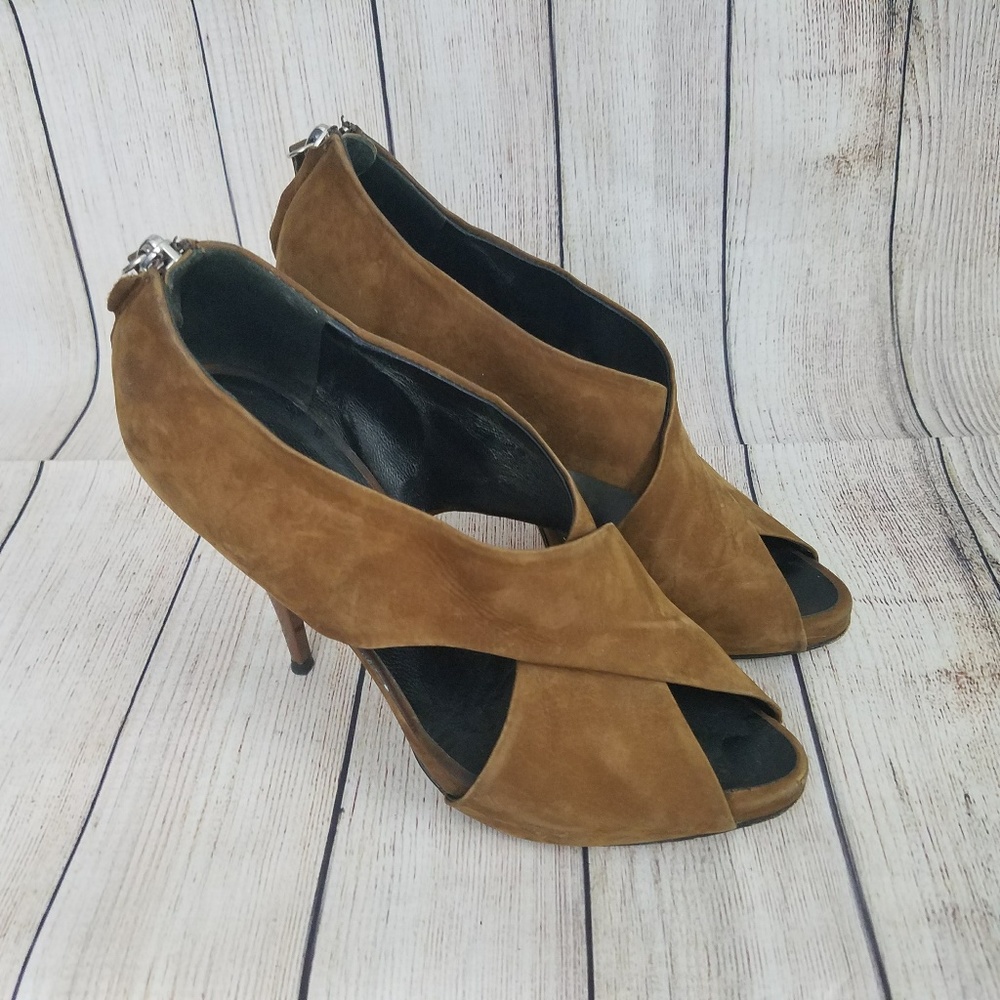 BARNEYS New York COOP Suede Peep Toe Shoes Sz 36.5 - Picture 2 of 8